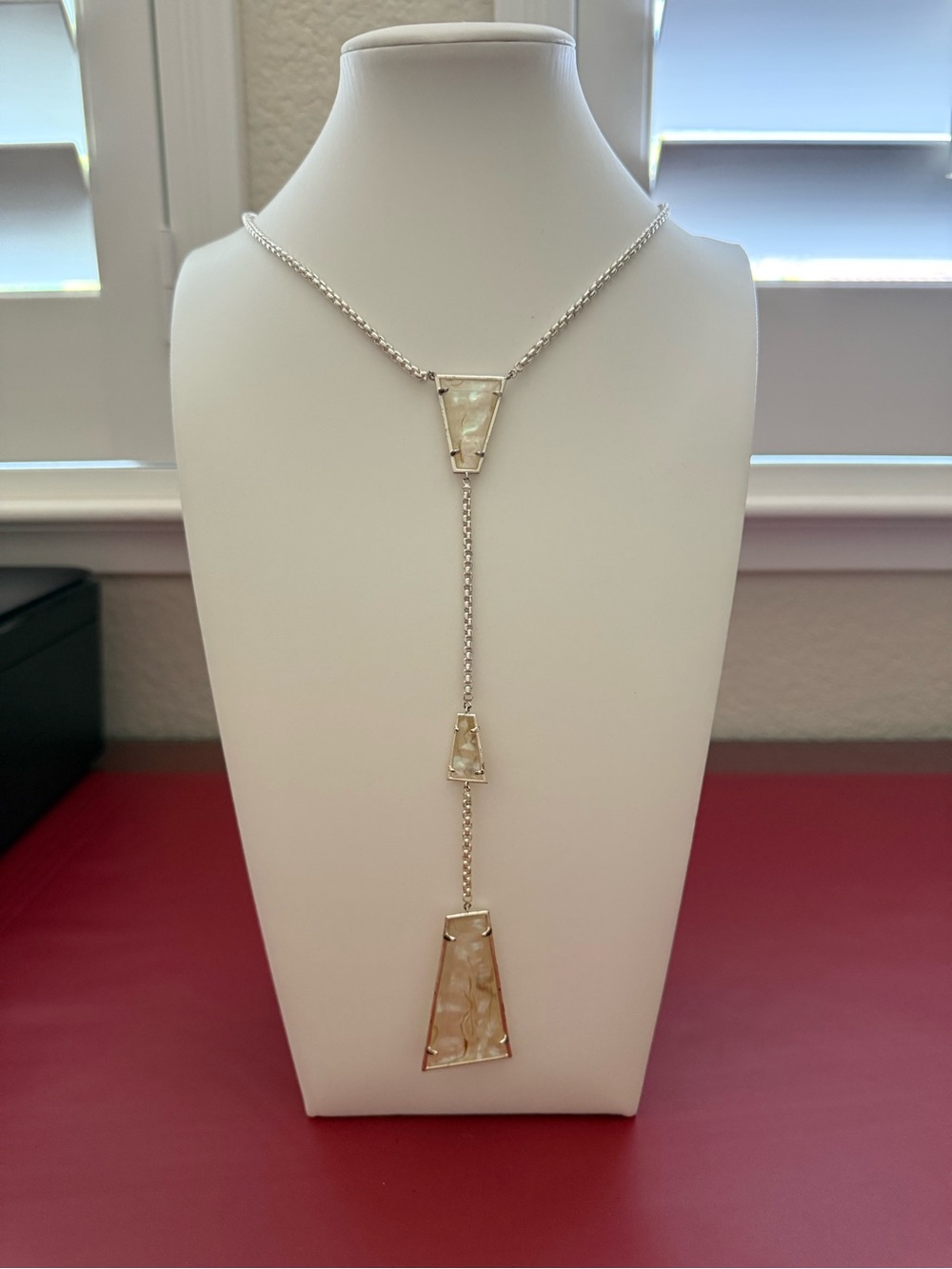 Kendra Scott Silver Tone White Abalone Y Drop Collins Pendant Necklace NWOT